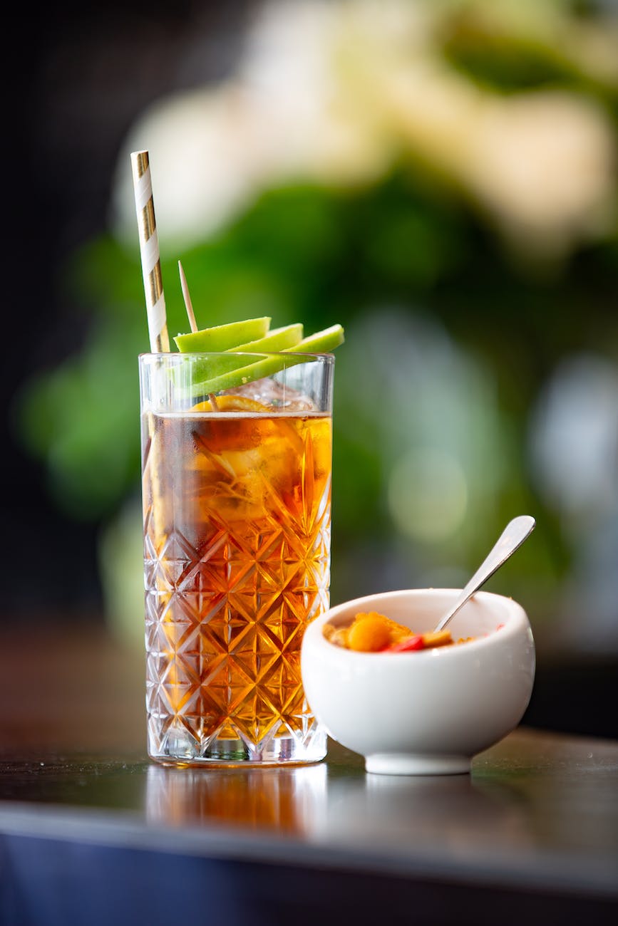 clear highball glass with iced tea