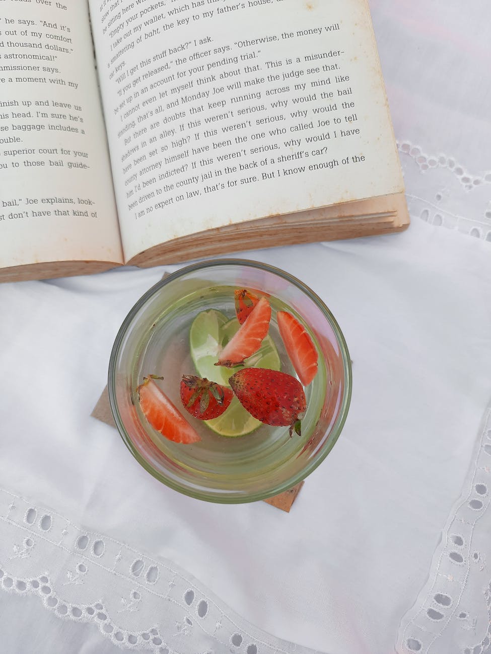 a glass of strawberry and lime infused water