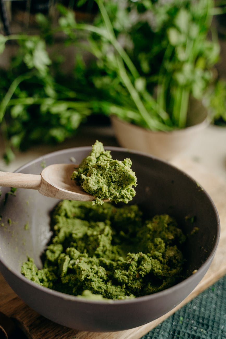 pesto paste on ceramic bowl