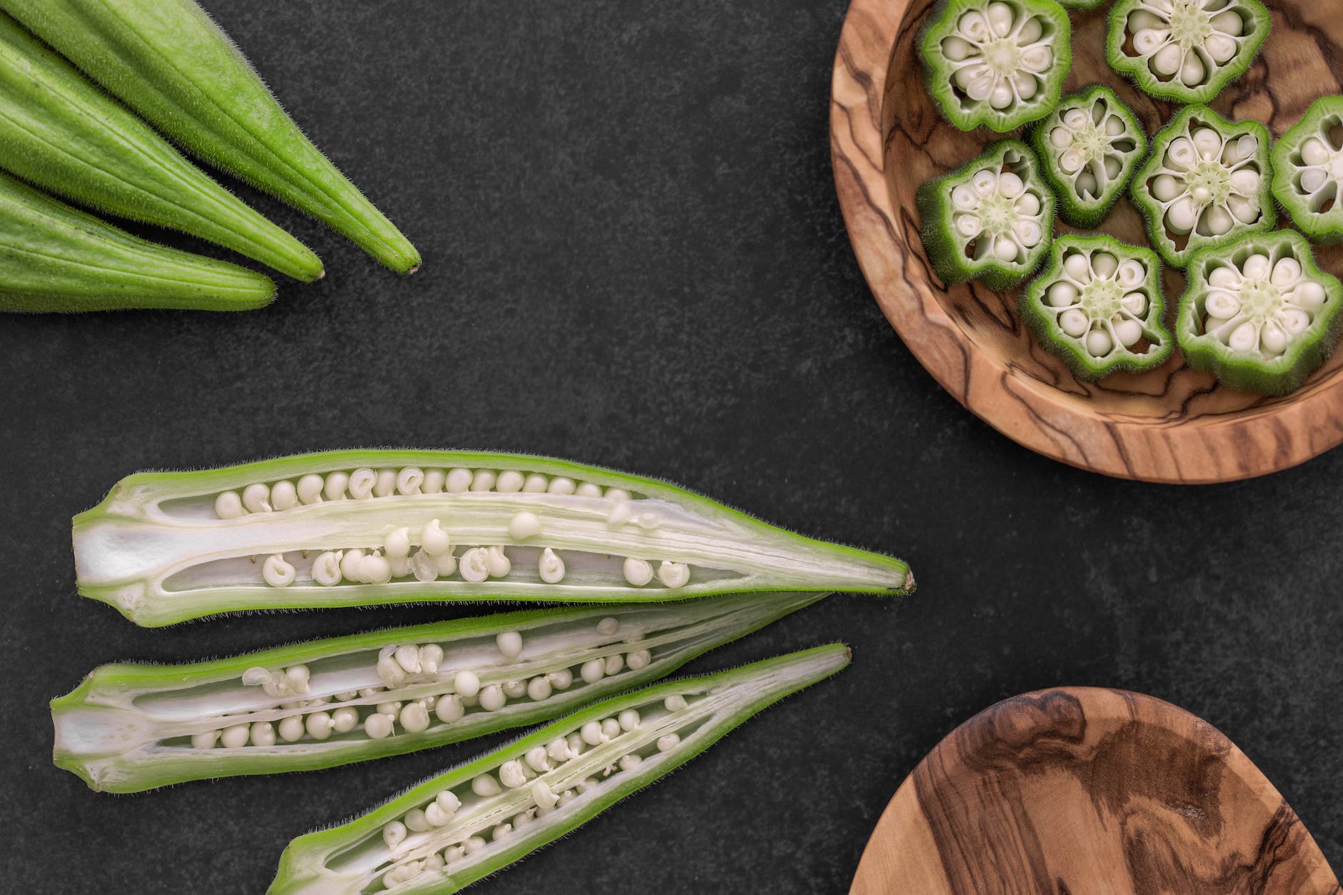 photograph of okra with seeds